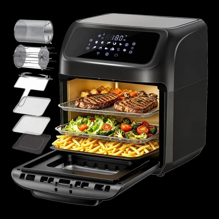 LLIVEKIT 12L Heißluftfritteuse, Mini Backofen mit Umluft mit Drehspieß