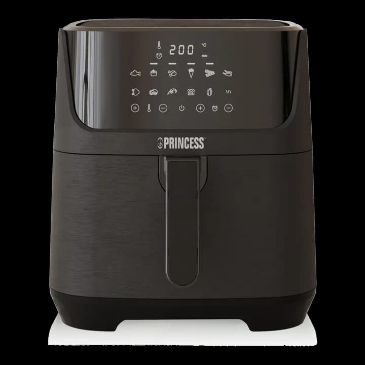 Princess Digitale Heißluftfritteuse 6,5 L mit Trennwand, 12 Programme, Touchscreen, Bis zu 60% Energieersparnis, Fettarmes Frittieren ohne Öl, Für 1,5 kg Pommes, Schwarz, 182061