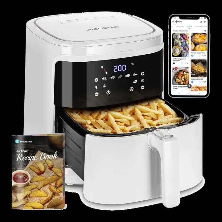 Aigostar White Cube Heißluftfritteuse Weiß, 7L XXL Air Fryer 1900W
