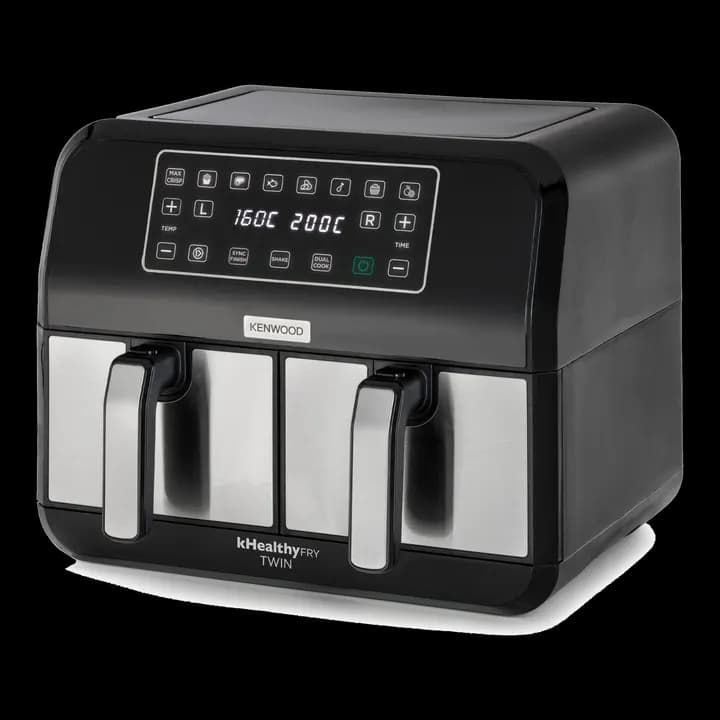 Kenwood kHealthy Fry Twin Airfryer HFM20.000MB, 8L (2x4L), Doppelkammer, 8 Programme, Dual Cook & Sync Finish Funktion, Touch-Display, Antihaft, 200 Grad, Timer (bis 60 Min) & 24 h Dörrfunktion)