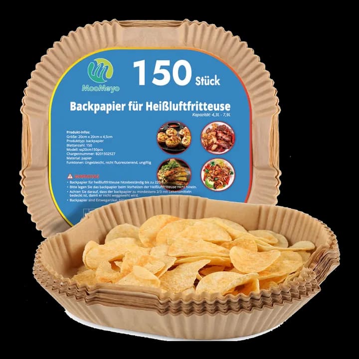 150 Stück Backpapier für Heißluftfritteuse XL XXL, 4,3L-7,9L Airfryer Einwegpapier 20-24cm Pergamentpapier Liner Zubehör Kompatibel mit Philips Russell Hobbs Ninja Cosori Airfryer