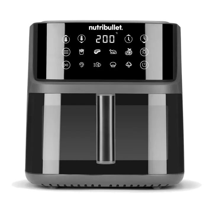 nutribullet Crisplite Vision Heißluftfritteuse, 8 l, digitale Steuerung 80-200 °, PFAS-frei, 8 automatische Einstellungen, Touch-Steuerung, spülmaschinenfester Korb, 2000 W, Mattschwarz (NBA0811DG)