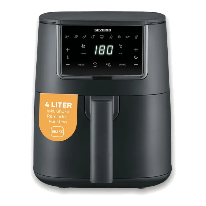 Severin Heißluftfritteuse, Single, Fritteuse für Kochen ohne Fett, Touch-Display, 8 Automatik-Programme, vielseitige Zubereitung, Warmhaltefunktion, 4L, 1300W, schwarz, FryLight, FR 2461