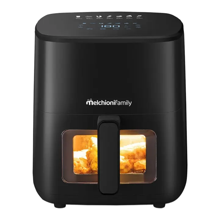 Melchioni Family | Marianna New, Luftfritteuse 5 l, kompakt, Touch-Display, 7 Programme, antihaftbeschichtet, Timer 60 min, Temperatur 80 °-200 °C, Kochsteuerung ohne Öffnen der Tür