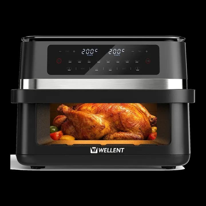 12L XXL Heißluftfritteuse 2950W, 8-in-1 Airfryer 2 Kammern(6+6L), Heissluftfritteuse Doppelkammer mit Sichtfenster, Match & Sync-Funktion, Schüttel-Erinnerung, Spülmaschinenfestmit