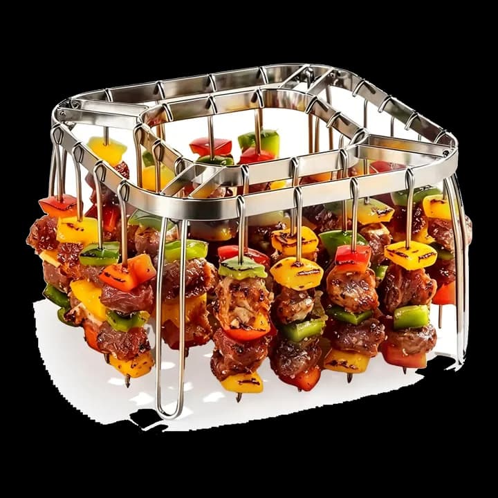 Luftfritteusen 304 Edelstahl Faltbar Edelstahl Heißluftfritteuse Spießhalter Gestell, Vertical Regal, Erforderlich mit 28 Spießen, Geeignet für Heißluftfritteusen größer 17×17×10cm