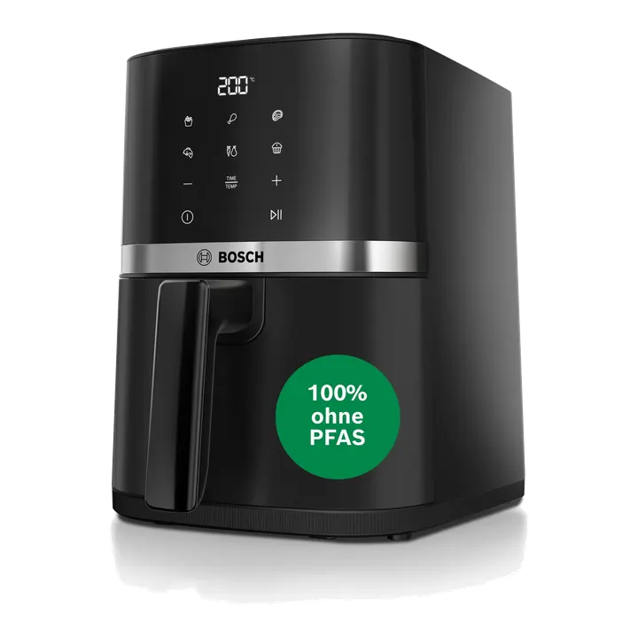 Bosch Heißluftfritteuse Serie 2, 4 L großer Korb für bis zu 2 Personen, Kleine Heißluftfritteuse, 6 Programme, Schwarz, 1.300 Watt, MAF24AB0