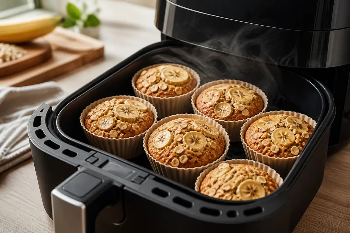 Bananen-Hafer-Muffins im Airfryer-Korb