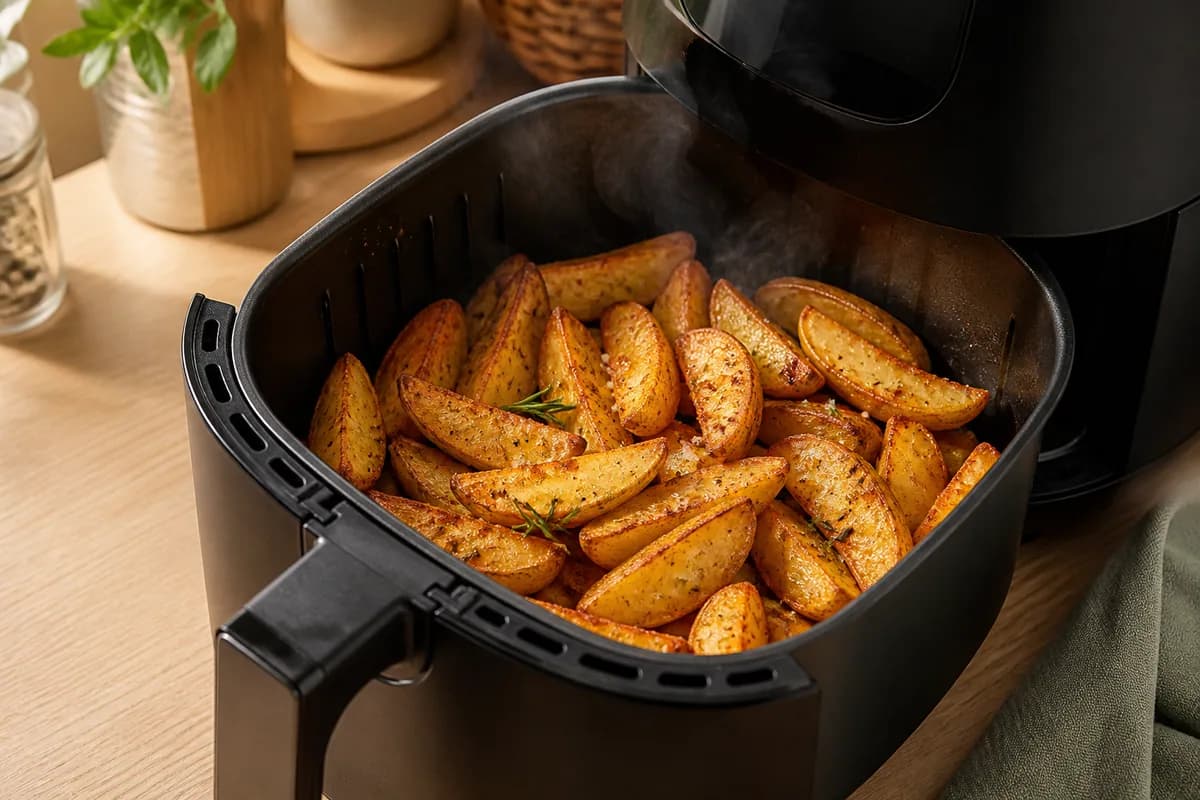 Knusprige Kartoffelspalten im Airfryer-Korb
