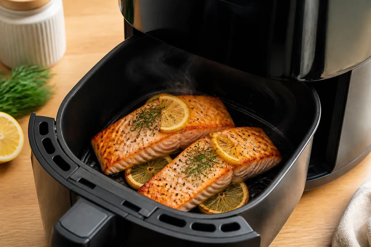 Lachs mit Zitrone & Dill im Airfryer-Korb